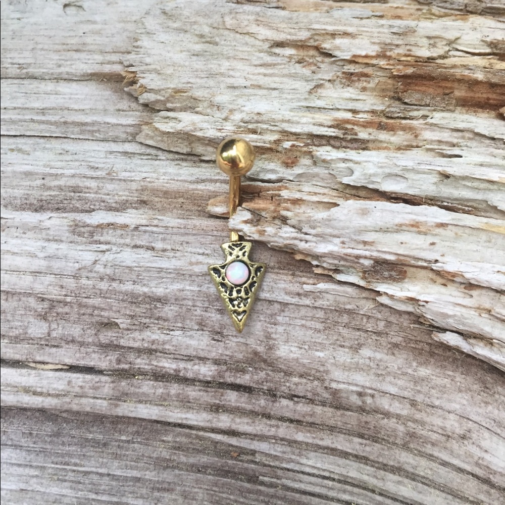 White Gold Opal Belly Button Navel‎ Ring